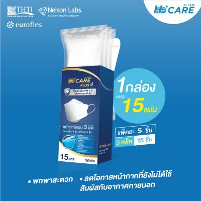Hi-Care Plus 4 หน้ากากแบบ 3 มิติ หน้ากากอนามัยหนาพิเศษ แผ่นกรอง 4 ชิ้นชนิดคล้องหู