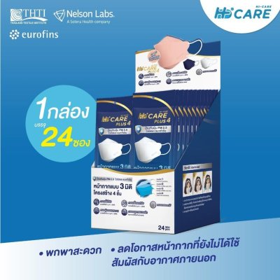 Hi-Care PLUS4 หน้ากากแบบ 3 มิติ หนาพิเศษ แผ่นกรอง 4 ชั้นชนิดคล้องหู 1กล่องบรรจุ24ซอง [ซองละ 5 ชิ้น]