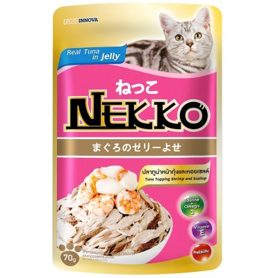 Nekko ทูน่ากุ้ง,หอยเชลล์ในเยลลี่ 70g.