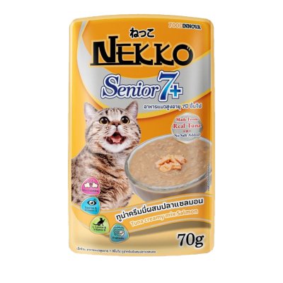 NEKKO Senior 7+ ทูน่าครีมมี่ผสมปลาแซลมอน 70g.