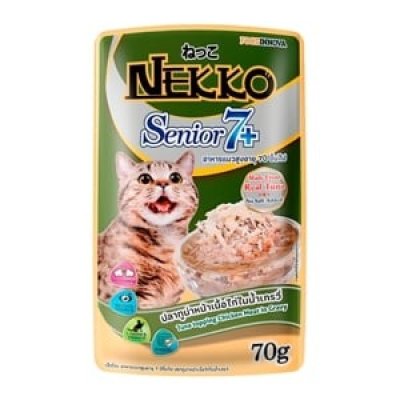 NEKKO Senior 7+ ทูน่าหน้าไก่ในน้ำเกรวี่ 70g.