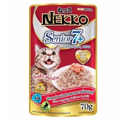 Nekko ซีเนียร์7+ ทูน่าหน้าปลาแซลม่อนในเยลลี่ 70g.