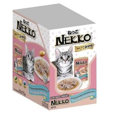 Nekko ทูน่าหน้ากุ้ง,หอยเชลล์ในน้ำเกรวี่ 12pcs.x70g.