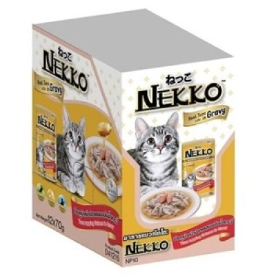 Nekko ทูน่า ปลาแซลมอนในน้ำเกรวี่ 12pcs.x70g.