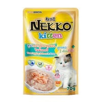 Nekko ลูกแมว ทูน่าหน้าปลาแซลมอนในน้ำเกรวี่ 70g.