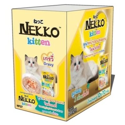 Nekko ลูกแมว ทูน่าหน้าปลาแซลมอนในน้ำเกรวี่ 12pcs.x70g.
