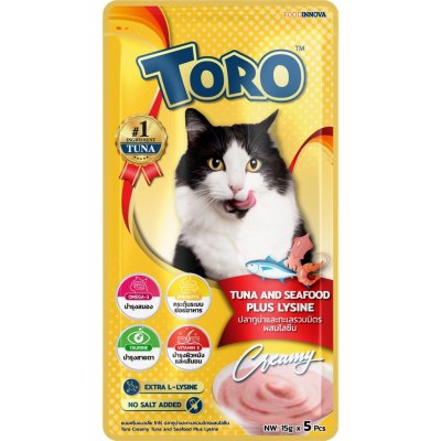 Toro แมวเลีย ทูน่า,ทะเลรวมมิตรผสมไลซีน 5pcs.x15g.
