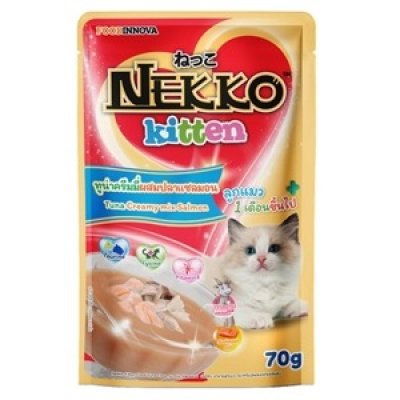 Nekko ลูกแมว ทูน่าครีมมี่ผสมปลาแซลมอน 70g.