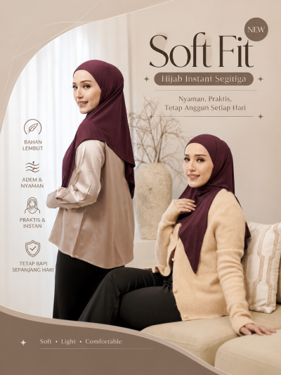 Soft Fit Hijab Instant Segitiga Wanita | Hijab Instan Berinner | Bahan Adem & Lembut | Praktis Tanpa Peniti