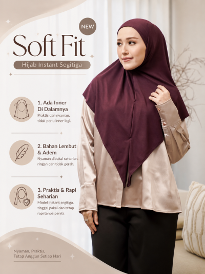 Soft Fit Hijab Instant Segitiga Wanita | Hijab Instan Berinner | Bahan Adem & Lembut | Praktis Tanpa Peniti