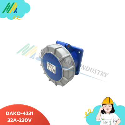 DAKO-4231-เต้ารับแบบฝังทรงตรง กันฝุ่น 32A230V 3PIN(2P+E) - สีฟ้า