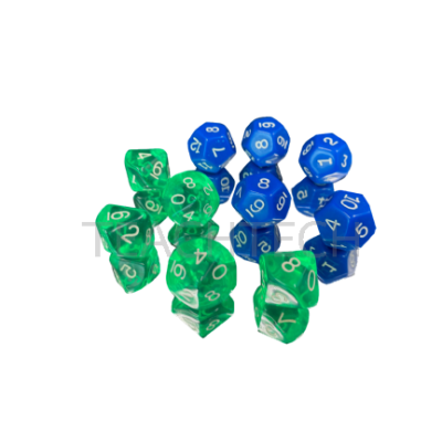 ลูกเต๋า อย่างละ 5 ลูก (ลูกเต๋า 8 ด้านและ 12 ด้าน อย่างละ 5 ลูก)