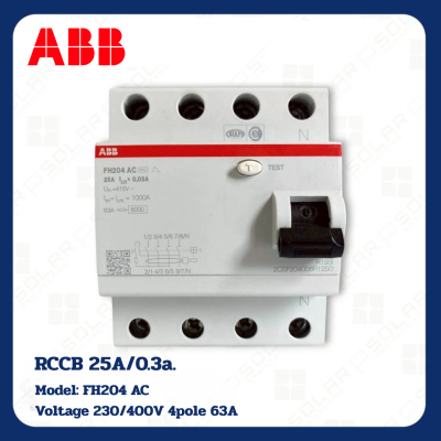 ABB เบรกเกอร์ป้องกันไฟฟ้ารั่ว ชนิด RCCB FH204 AC 25A/0.3a.