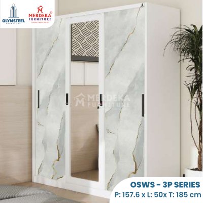 Olymsteel OSWS 3P Marble – Lemari Sliding Besi