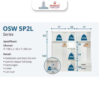 Olymsteel OSW 5P2L Marble – Lemari Sliding Besi