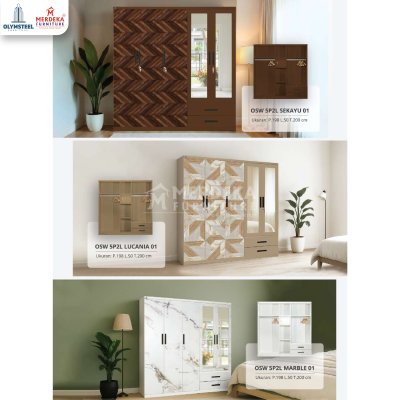 Olymsteel OSW 5P2L Marble – Lemari Sliding Besi