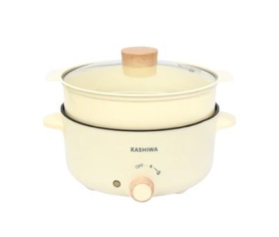 KASHIWA หม้อสุกี้ ชาบู 3 ลิตร 1000 w. พร้อมซึ้งนึ่ง [KW-354] สีครีม