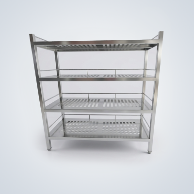 Freestanding Stainless Steel 4-Tier Perforated Shelving Rack with Guardrails - Made to Order Custom Size | Rungruang