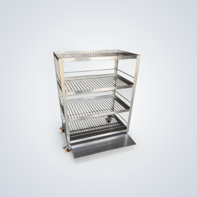 Mobile Stainless Steel 4-Tier Wire Grate Shelving Trolley with Removable Bottom Tray and Guardrails