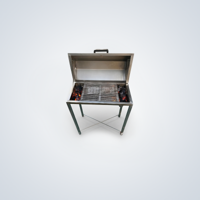 Freestanding Stainless Steel Grill Roaster Box with Hinged Lid and X-Braced Legs