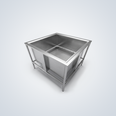 Freestanding Stainless Steel Deep Square Tank with Removable Bottom Wire Mesh Basket