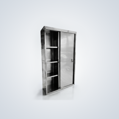Freestanding Stainless Steel Sliding Door Enclosed Cabinet with Internal Shelves and Key Lock