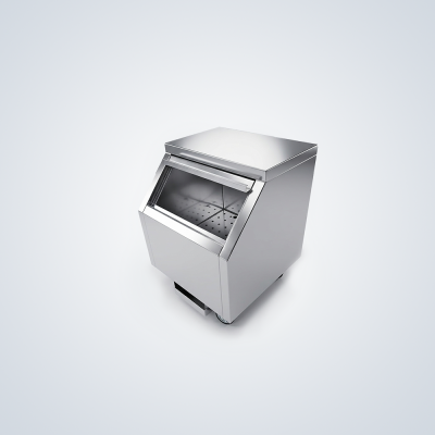 Mobile Stainless Steel Enclosed Bin Cabinet with Sloped Front Opening and Perforated Base Plate