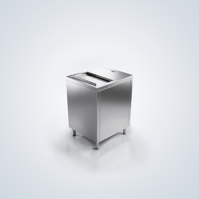 Freestanding Stainless Steel Enclosed Cabinet with Inset Top Sliding Lid and Adjustable Feet