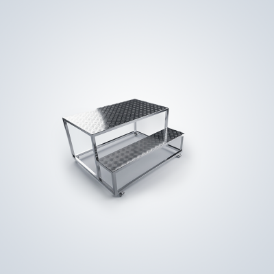 Mobile 2-Tier Stainless Steel Checker Plate Step Platform with Caster Wheels