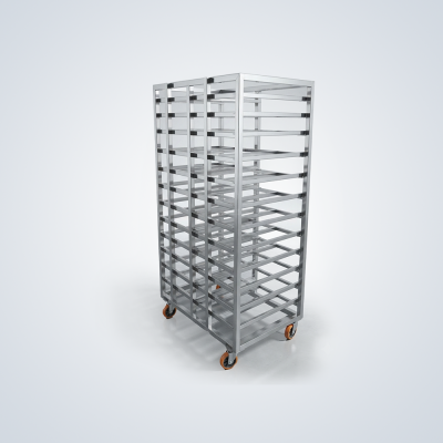Double Column Mobile Stainless Steel Multi-Tier Angle Rail Rack Trolley with Caster Wheels - Made to Order Custom Size | Rungruang