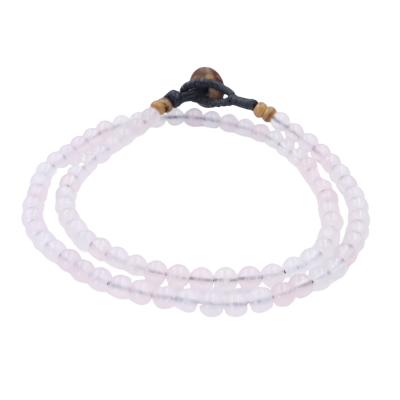 Real Rose-Quartz 6mm stone necklace with coconut button
