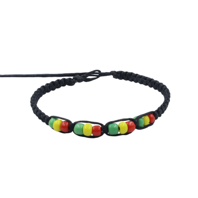 Macrame bracelet with 3mm glass beads rasta color