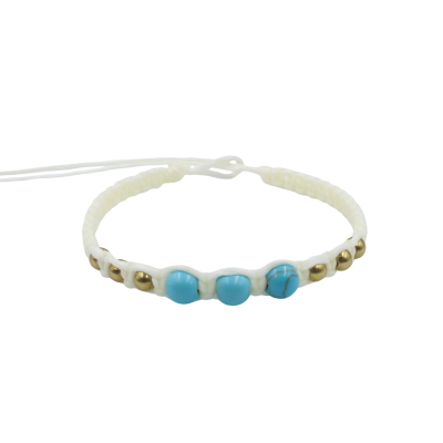Macrame bracelet with 6mm dyed blue turqouise and 3mm brass beads