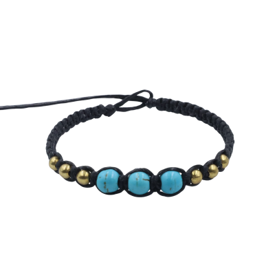 Macrame bracelet with 6mm dyed blue turqouise and 3mm brass beads