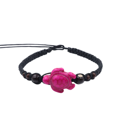 Macrame bracelet with dyed purple color turtle pendant