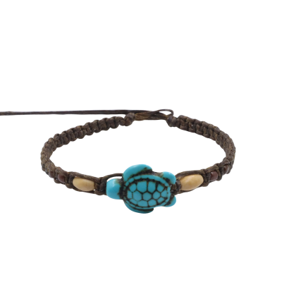 Macrame bracelet with dyed blue turqouise and Tamrind wood bead