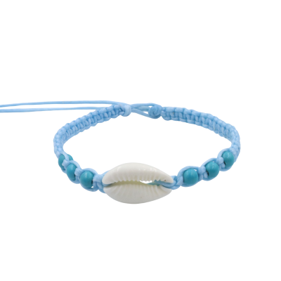 Macrame bracelet with Cowrie shell and 4mm dyed blue turqouise