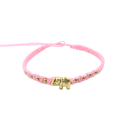 Elephant brass pendant cotton wax bracelet