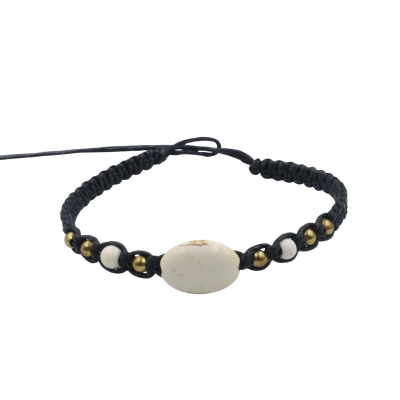 Macrame bracelet with dyed white howlite stone pendant with brass beads