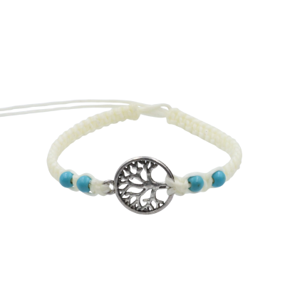 Macrame bracelet with tree of life metal pendant