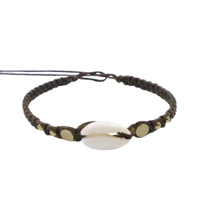 Cowrie shell pendant with brass beads cotton wax bracelet