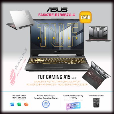 ASUS TUF A15 FA507RE R7R5B7G-O AMD   Ryzen 7 6800H   RAM 16GB   SSD 512GB     RTX3050Ti ASUS TUF A15 FA507RE R7R5B7G-O AMD   Ryzen 7 6800H   RAM 16GB   SSD 512GB     RTX3050Ti