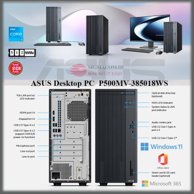 ASUS Desktop PC P500MV-385018WS i3-1335U/8/512/WIN/Office/Monitor 21.5"