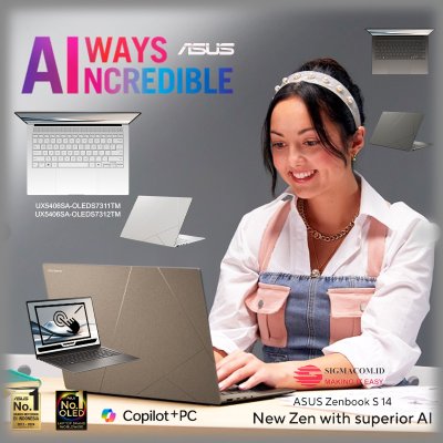 Asus Zenbook S14 OLED UX5406SA-OLEDS7311TM [Ultra 7 258V 32GB|RAM 32GB|SSD 1TB|TouchScreen|Win11|OHS24+365]
