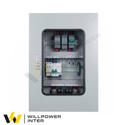 ตู้คอมไบเนอร์โซล่าเซลล์สำเร็จรูป AC/DC Combiner Box ขนาด 5kW 1 สตริง แบรนด์ WILLPOWER INTER ใช้อุปกรณ์ป้องกัน Suntree พร้อมช่องติดตั้ง Smart Meter