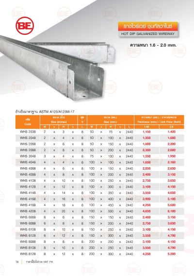 รางไวร์เวย์ ชุบกัลวาไนซ์ Hot Dip Galvanized Wireway รุ่น WHS มาตรฐาน ASTM A123 สำหรับงานเดินสายไฟภายนอกอาคาร