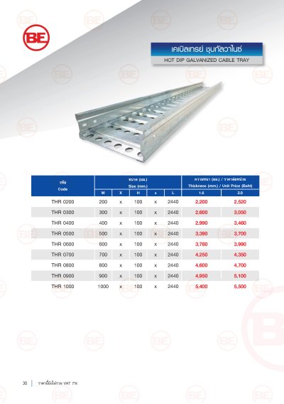 เคเบิลเทรย์ ชุบกัลวาไนซ์ Hot Dip Galvanized Cable Tray รุ่น THR เจาะรูระบายอากาศ สำหรับเดินสายไฟโรงงาน
