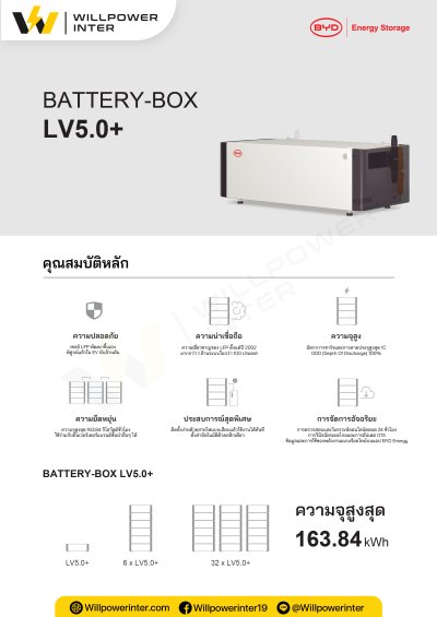 DATASHEET แบตเตอรี่กักเก็บพลังงาน BYD BATTERY-BOX LV5.0+ ขนาด 5.12kWh