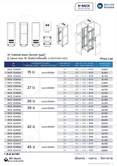 KJL | KRCR ตู้ Cabinet Rack 19" (ฝาอะครีลิค)