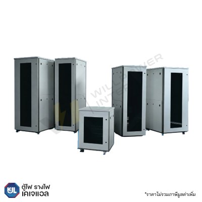 ตู้ KJL K-RACK K3 แบบ Cabinet Rack 19 นิ้ว สีเทา-ขาว แบบตั้งพื้น พร้อมฝาหน้าอะครีลิคใสสำหรับป้องกันฝุ่น